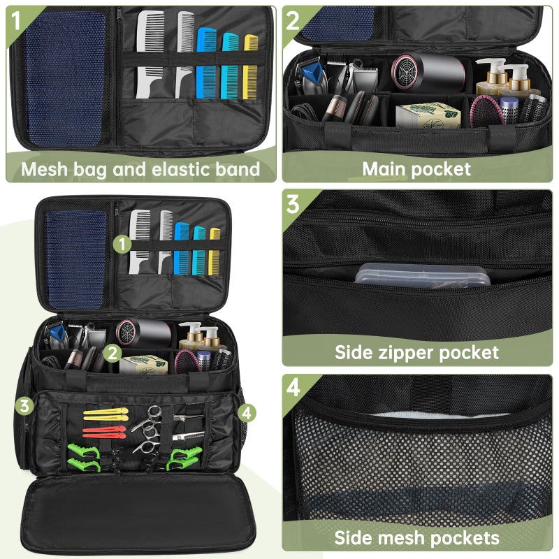 TORIBIO Large Capacity Hairdresser Bag with Adjustable Dividers, Barber Carrying Bag Barber Travel Case Organizer for Clippers and Supplies, Holds Various Hair Cutting Tools - Image 4