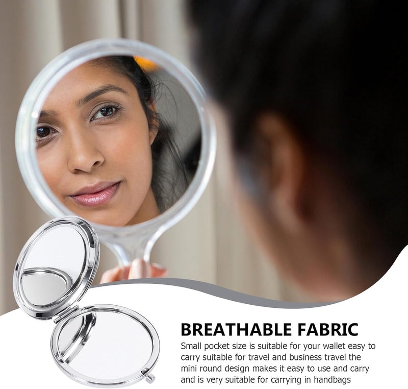 Double-Sided Pocket Makeup Mirror Metal Compact Round Handheld Travel Cosmetic Mirror Foldable Small for Women - Image 3