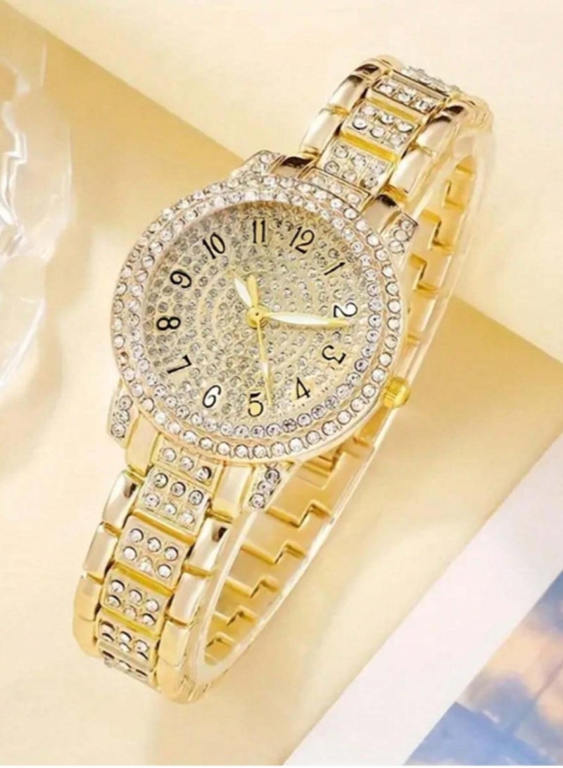 Luxury Women's Quartz Watch with Crystal Numbers and Exquisite Bracelet 6pcs (1 watch and 5 jewelry) - Image 2