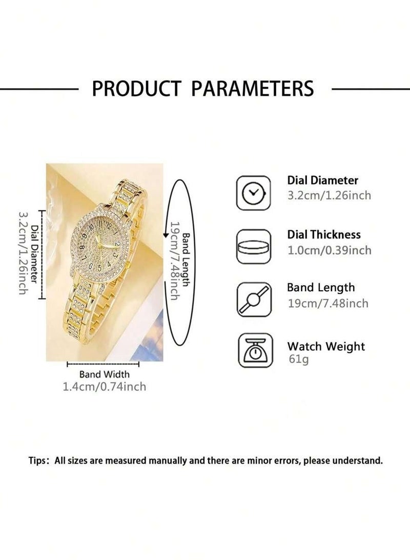 Luxury Women's Quartz Watch with Crystal Numbers and Exquisite Bracelet 6pcs (1 watch and 5 jewelry) - Image 3