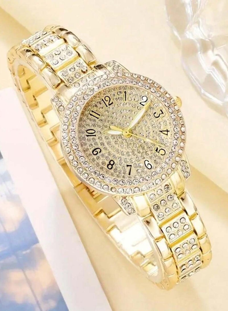 Luxury Women's Quartz Watch with Crystal Numbers and Exquisite Bracelet 6pcs (1 watch and 5 jewelry) - Image 4