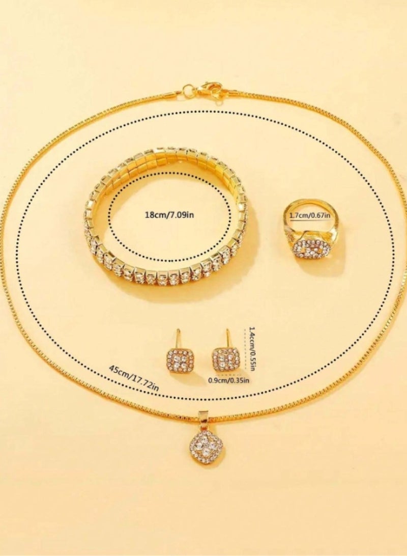 Luxury Women's Quartz Watch with Crystal Numbers and Exquisite Bracelet 6pcs (1 watch and 5 jewelry) - Image 5