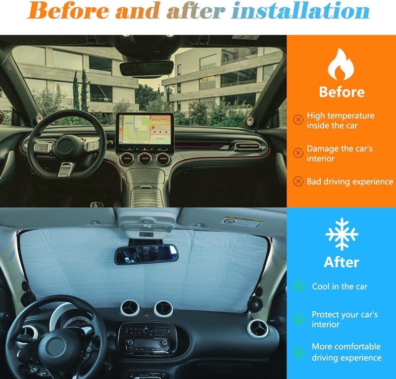 YIWANG Car Windshield Sunshade for Mercedes Benz Smart - UV Rays Sun Visor Protector - Image 2