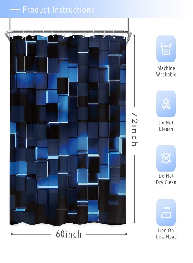 Riyidecor Black Navy Blue Shower Curtain 60Wx72H Inch Geometric Abstract Brick Wall Modern 3D Gradient Futuristic Plaid Cubes Man Boys Cool Bathroom Decor Fabric Polyester Waterproof 12 Pack Hooks - Image 5