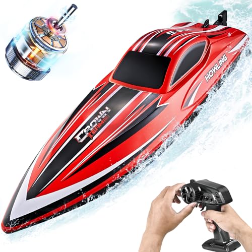 BEZGAR RC Boat 16 inch Big Brushless Remote Control Boat for Adults and Kids 55 KPH Large Fast RC Speed Boats with 2000mAh Battery Ideal Waterproof Toy Boats for Lakes HJ818PRO Red - Image 1