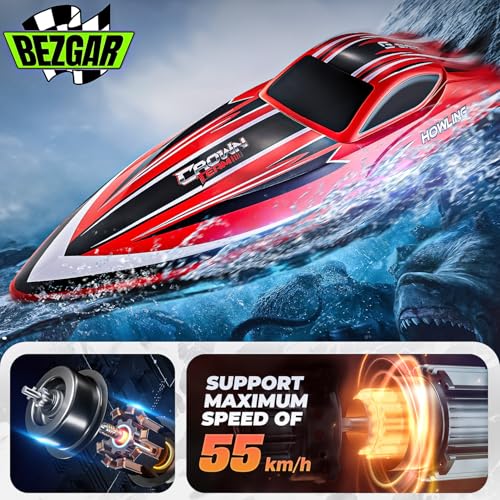 BEZGAR RC Boat 16 inch Big Brushless Remote Control Boat for Adults and Kids 55 KPH Large Fast RC Speed Boats with 2000mAh Battery Ideal Waterproof Toy Boats for Lakes HJ818PRO Red - Image 5