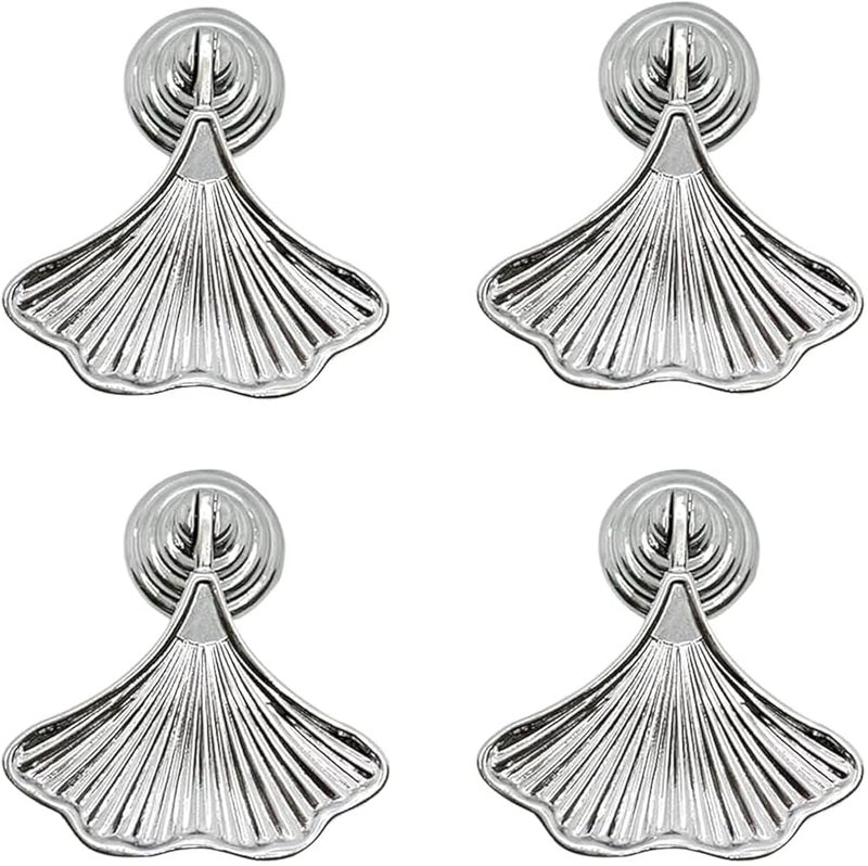 Bright Silver Furniture Hardware Round Handles – Ginkgo Leaf 3008, Bright Chrome, Single Hole, 4 Pieces