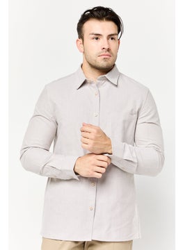 SELECTED Men Regular Fit Solid Long Sleeve Casual Shirts, Taupe  - Image 1