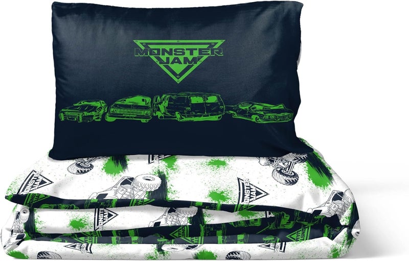 Jay Franco Kids Field Monster Jam Bedding Set – Super Soft Bedding with Pillowcase, COVER ONLY, Duvet Not Included, White, 2-Piece, Single Bed All-round unified build - Image 3
