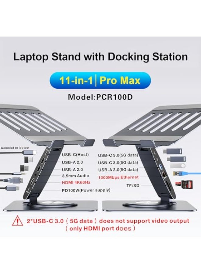 سي جود محطة Laptop Docking Station لأجهزة MacBook Pro/Air/Dell/HP/Surface ١١-في-١ محور USB-C مع حامل كمبيوتر محمول دوار ٣٦٠° + محور USB • HDMI ٤ك • USB ٣٫٠ • ‏PD١٠٠ واط • منفذ صوت ٣٫٥مم • RJ45 • قارئ TF/SD • محطة لاب توب عالمية - Image 2