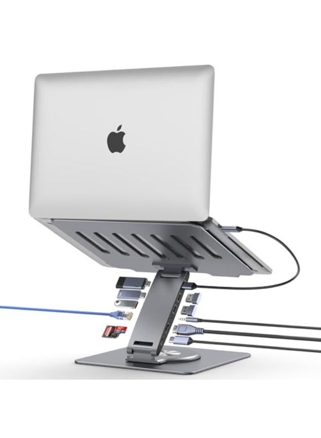 سي جود محطة Laptop Docking Station لأجهزة MacBook Pro/Air/Dell/HP/Surface ١١-في-١ محور USB-C مع حامل كمبيوتر محمول دوار ٣٦٠° + محور USB • HDMI ٤ك • USB ٣٫٠ • ‏PD١٠٠ واط • منفذ صوت ٣٫٥مم • RJ45 • قارئ TF/SD • محطة لاب توب عالمية - Image 1