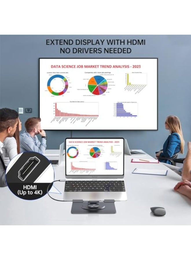 سي جود محطة Laptop Docking Station لأجهزة MacBook Pro/Air/Dell/HP/Surface ١١-في-١ محور USB-C مع حامل كمبيوتر محمول دوار ٣٦٠° + محور USB • HDMI ٤ك • USB ٣٫٠ • ‏PD١٠٠ واط • منفذ صوت ٣٫٥مم • RJ45 • قارئ TF/SD • محطة لاب توب عالمية - Image 3