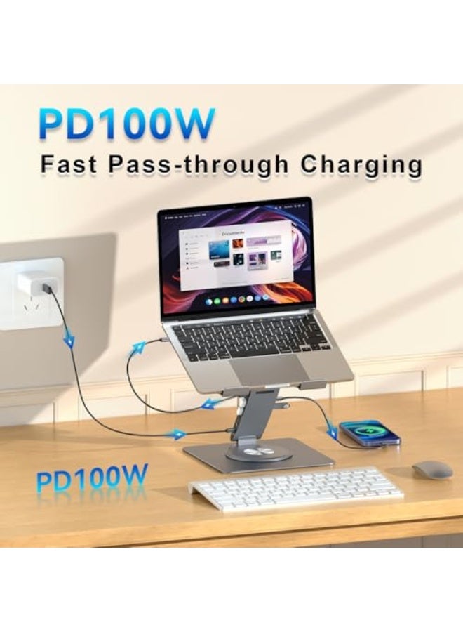 سي جود محطة Laptop Docking Station لأجهزة MacBook Pro/Air/Dell/HP/Surface ١١-في-١ محور USB-C مع حامل كمبيوتر محمول دوار ٣٦٠° + محور USB • HDMI ٤ك • USB ٣٫٠ • ‏PD١٠٠ واط • منفذ صوت ٣٫٥مم • RJ45 • قارئ TF/SD • محطة لاب توب عالمية - Image 5