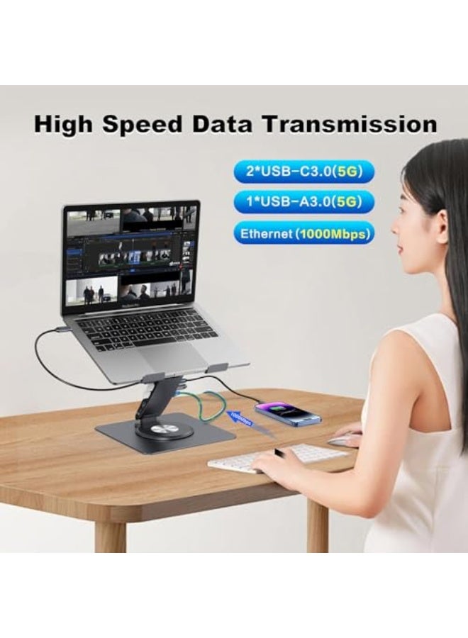 سي جود محطة Laptop Docking Station لأجهزة MacBook Pro/Air/Dell/HP/Surface ١١-في-١ محور USB-C مع حامل كمبيوتر محمول دوار ٣٦٠° + محور USB • HDMI ٤ك • USB ٣٫٠ • ‏PD١٠٠ واط • منفذ صوت ٣٫٥مم • RJ45 • قارئ TF/SD • محطة لاب توب عالمية - Image 4