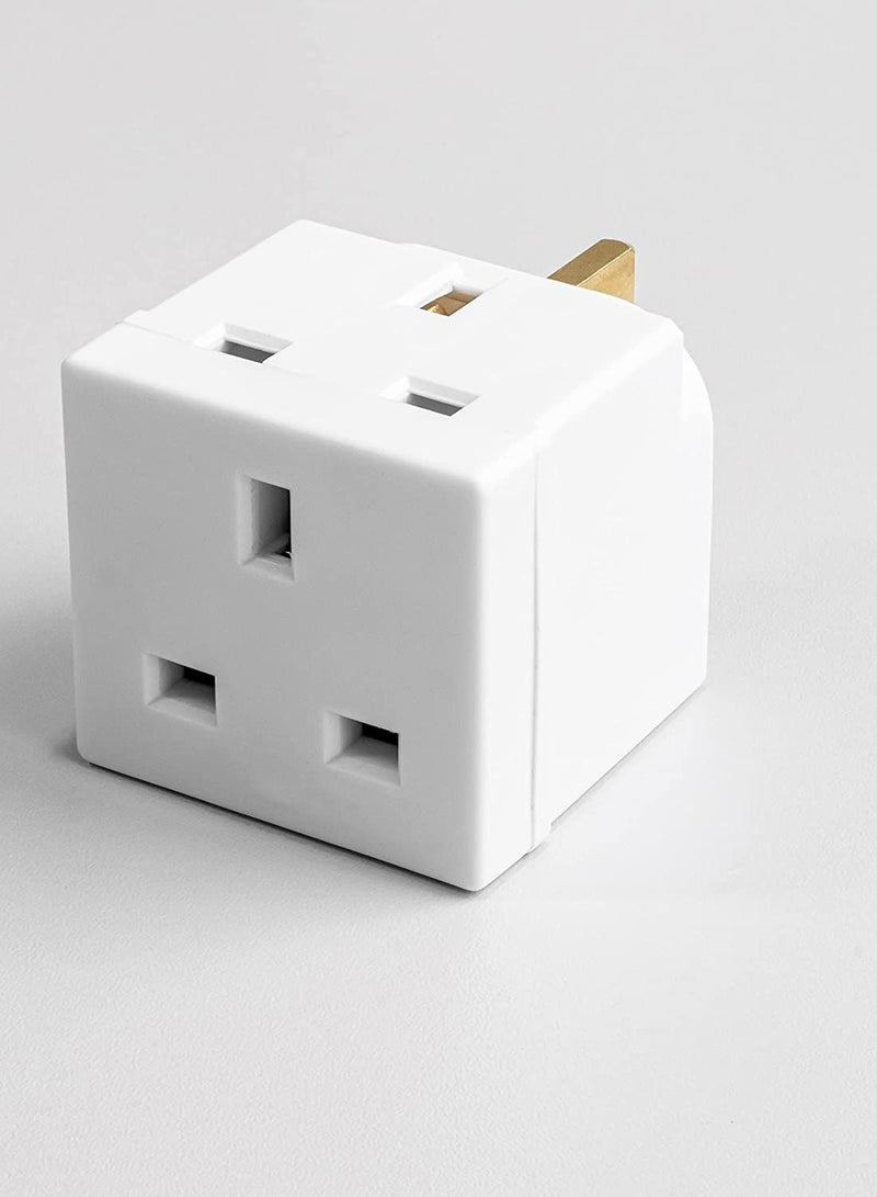 2 Way UK 3 Pin Plug Adaptor | Mains Power Multi Socket Extension | Extender Block Splitter | Wall Charger Adaptor Socket with 13A | 2 Plug Power Extender - 1 Pack