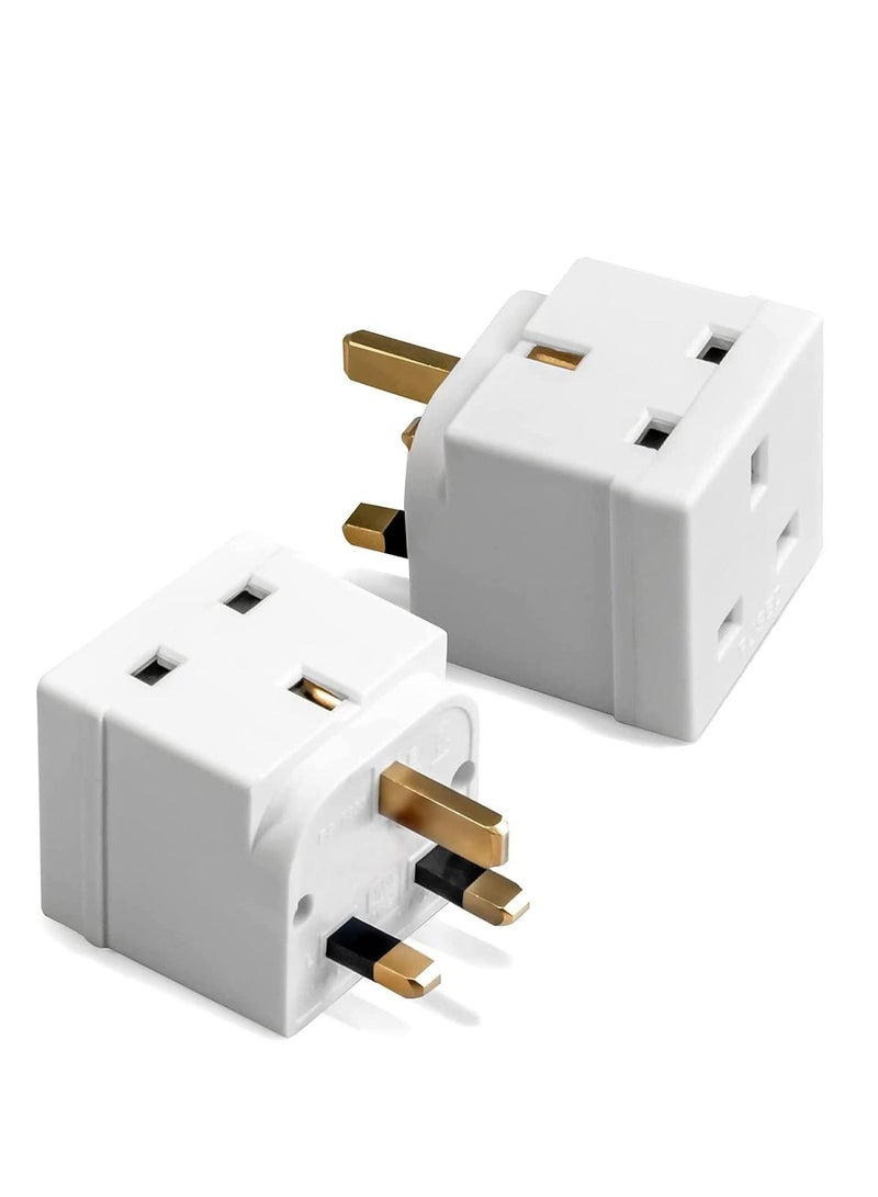 2 Way UK 3 Pin Plug Adaptor | Mains Power Multi Socket Extension | Extender Block Splitter | Wall Charger Adaptor Socket with 13A | 2 Plug Power Extender - 1 Pack
