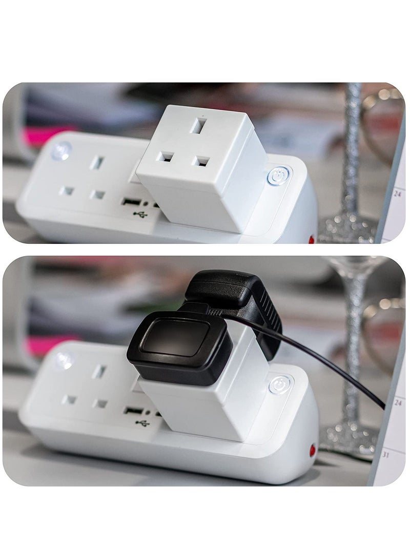 2 Way UK 3 Pin Plug Adaptor | Mains Power Multi Socket Extension | Extender Block Splitter | Wall Charger Adaptor Socket with 13A | 2 Plug Power Extender - 1 Pack