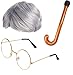 Beefunny Old Man Wig and Glasses Grandpa Costume Accessories Inflatable Walking Cane 100th Day of School Starter Kit (SILVER) - Image 2