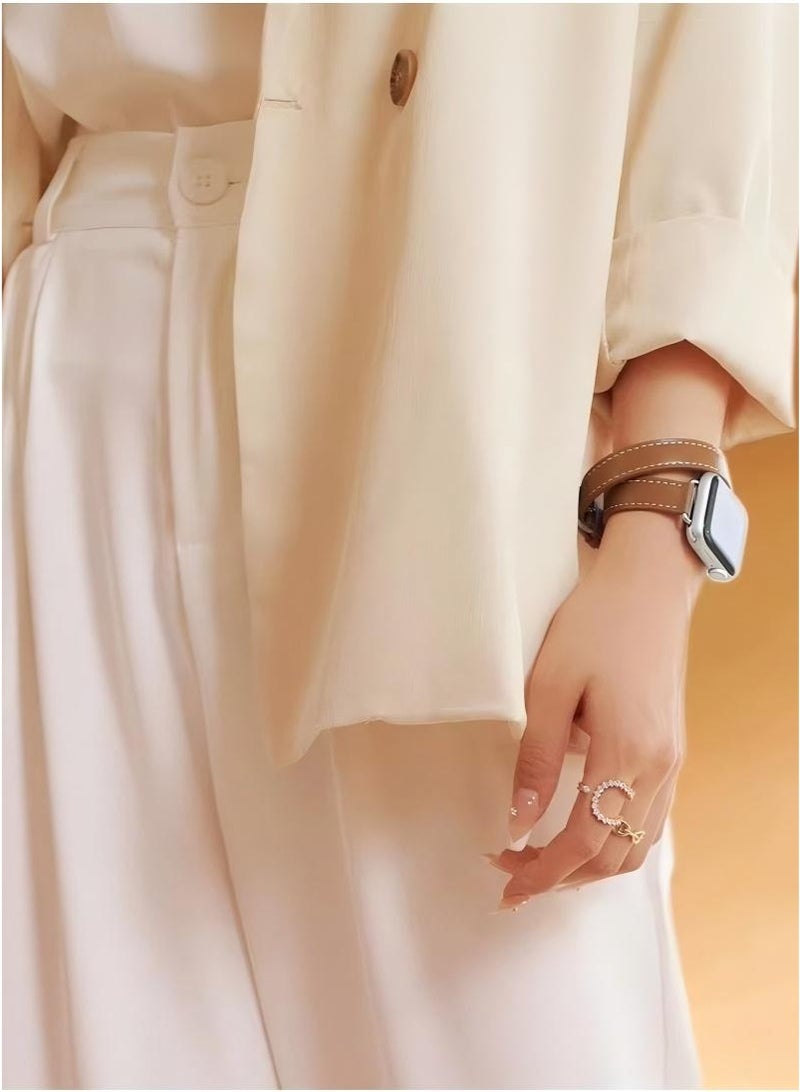 Watch Strap Suitable for iWatch Series 10 (42mm), Leather Replacement Band Compatible for Apple Watch Series Band 38mm 40mm 41mm 42mm women, Genuine Leather Double Tour Designed Slim Strap for iWatch Ultra Series10 9 8 7 6 SE, Brown - Image 3