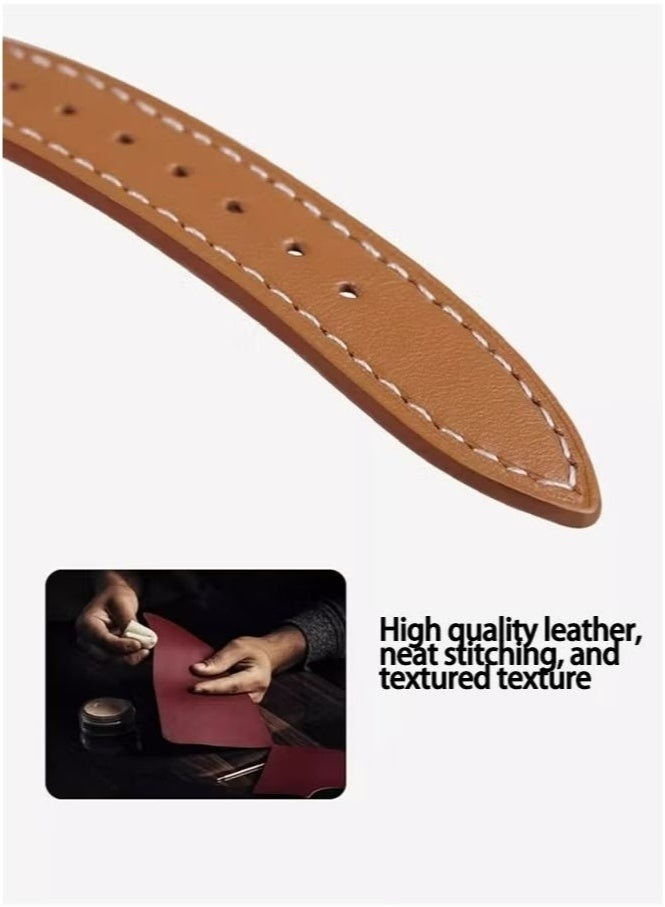 Watch Strap Suitable for iWatch Series 10 (42mm), Leather Replacement Band Compatible for Apple Watch Series Band 38mm 40mm 41mm 42mm women, Genuine Leather Double Tour Designed Slim Strap for iWatch Ultra Series10 9 8 7 6 SE, Brown - Image 5