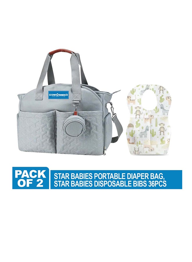 STAR BABiES 36 قطعة من المرايل القابلة للاستخدام لمرة واحدة للأطفال مع حقيبة حفاضات - رمادي - Image 2