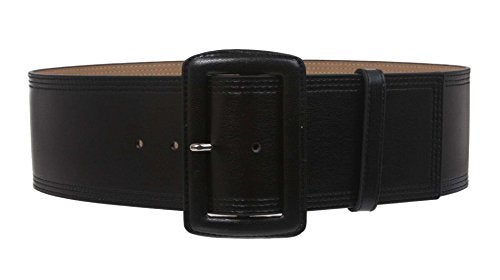 Beltiscool Women's 3" Wide High Waist Fashion Stitch Rectangular Leather Belt, Black | S/M - 32" - Image 1