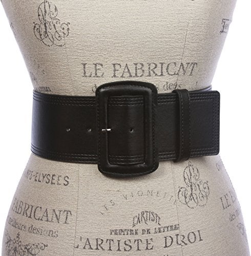 Beltiscool Women's 3" Wide High Waist Fashion Stitch Rectangular Leather Belt, Black | S/M - 32" - Image 3