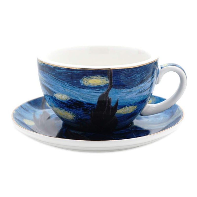 Coffeezone Vincent Van Gogh Art The Starry Night Porcelain Latte Art Coffee Cup Saucer Latte 10 oz