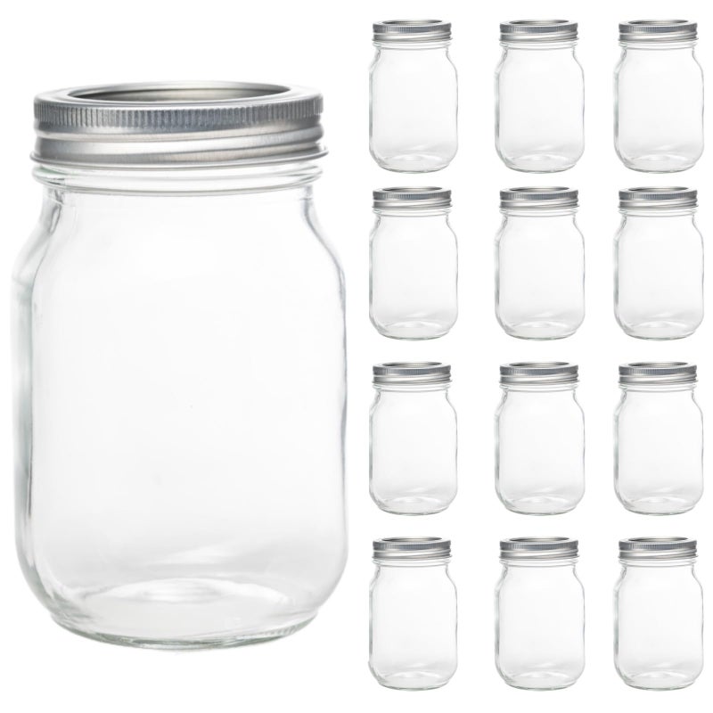 Yodecy 12 Pack 16oz Mason Jars, Regular Mouth jars with Silver Metal Lids, Canning Jars for Overnight Oats, Food Storage, Dry Food, Snacks, Candies and More - Image 1