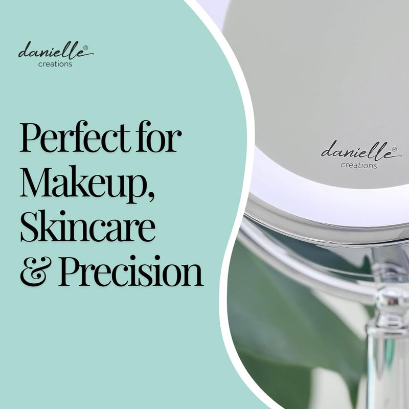 DC DANIELLE Danielle Creations Professional-Grade Double-Sided L.E.D. Vanity Mirror with Strong 15X Magnification, 360-Degree Rotation, Ultra-Vue Distortion-Free True Image Reflection, Silver Chrome Finish - Image 5