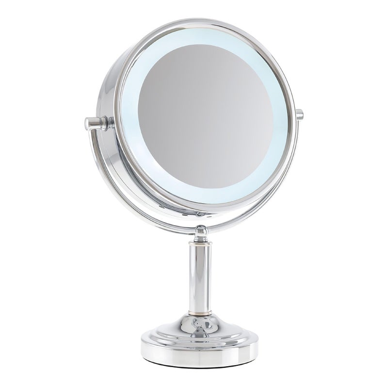 DC DANIELLE Danielle Creations Professional-Grade Double-Sided L.E.D. Vanity Mirror with Strong 15X Magnification, 360-Degree Rotation, Ultra-Vue Distortion-Free True Image Reflection, Silver Chrome Finish - Image 1