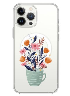Magnetic Case for iPhone 13 Pro Max 6.7-inch Compatible with MagSafe Wireless Charging, Shockproof Phone Bumper Cover Cup of Flower