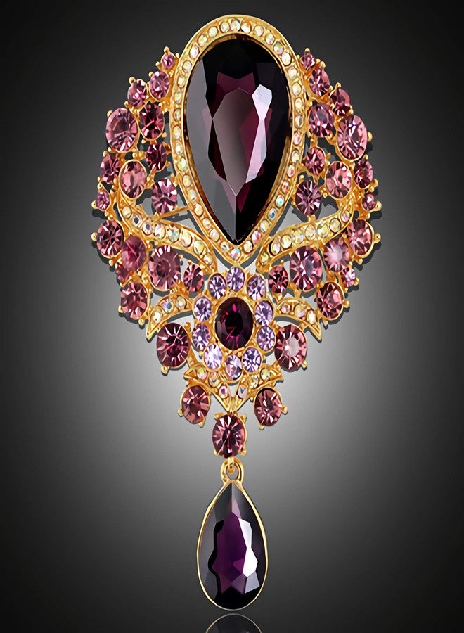 Axmerdal Wedding Bridal Big Crystal Rhinestone Bouquet Brooch Pin for Women (purple) - Image 3