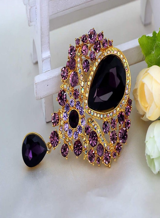 Axmerdal Wedding Bridal Big Crystal Rhinestone Bouquet Brooch Pin for Women (purple) - Image 4