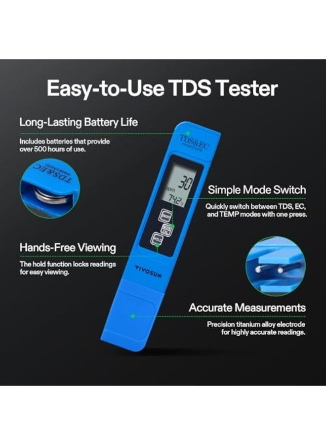 Generic VIVOSUN pH and TDS Meter Combo, 0.01ph High Accuracy Pen Type pH Meter ± 2% Readout Accuracy 3-in-1 TDS EC Temperature Meter for Hydroponics, Household Drinking, and Aquarium, UL Certified  - Image 3