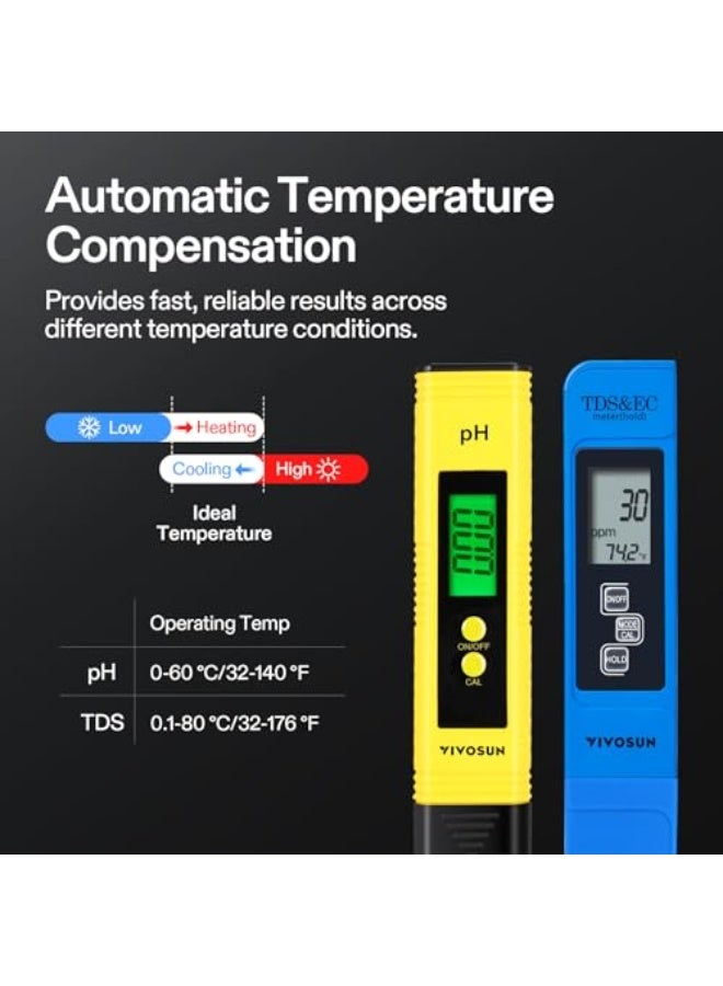 Generic VIVOSUN pH and TDS Meter Combo, 0.01ph High Accuracy Pen Type pH Meter ± 2% Readout Accuracy 3-in-1 TDS EC Temperature Meter for Hydroponics, Household Drinking, and Aquarium, UL Certified  - Image 4