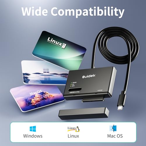 SUIDEK M.2 NVMe SSD Adapter, Type-C 10Gbps to M.2 and SATA Hard Drive Reader External M2 PCIe NVMe SSD Enclosure Compatible with (M Key&M+B Key) Any Sizes and 2.5"/3.5" SATA with 12V/2A Adapter - Image 4