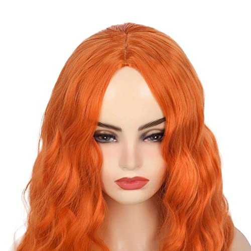 Beweig Long Curly Wavy Orange Wig Middle Part Synthetic Hair Replacement Wig for Cosplay Daily Use - Image 5