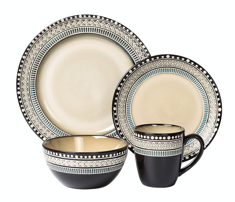 Lorren Home Trends Glazed Dinnerware Set Bue Large - Image 1
