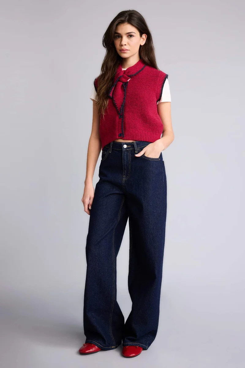 DeFacto Regular Fit Shawl Collar Knitwear Vest