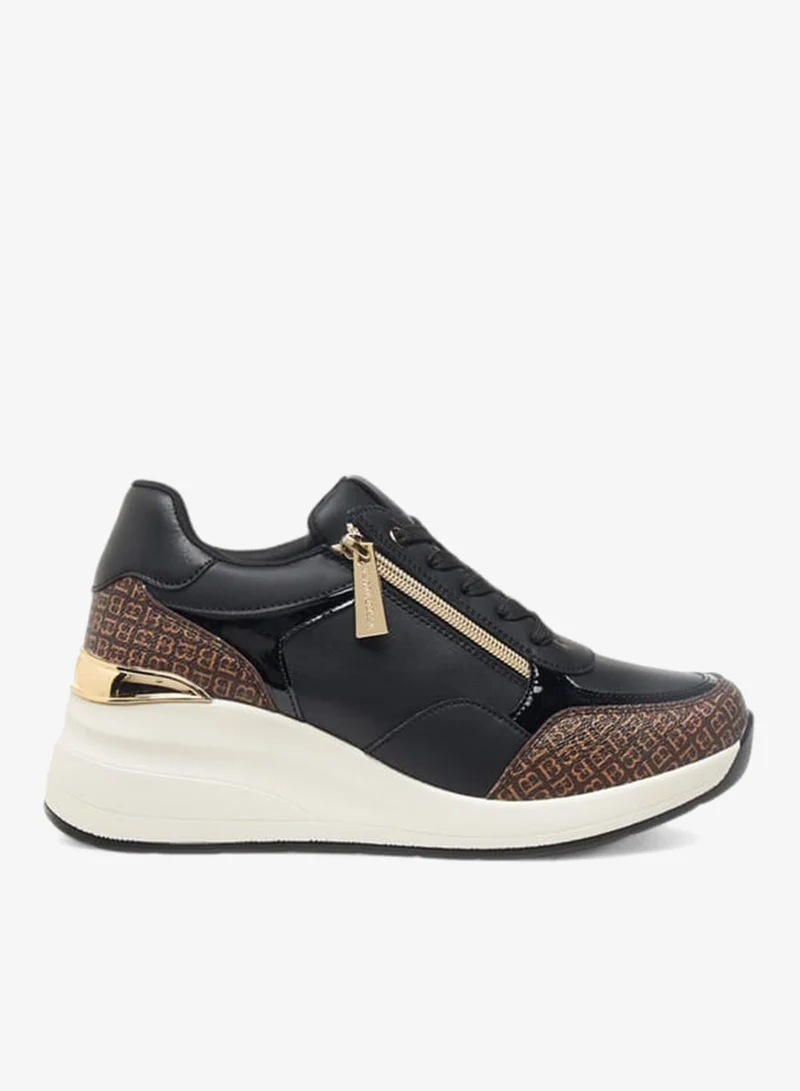 Womens Monogram Print Sneakers With Lace-Up Closure
