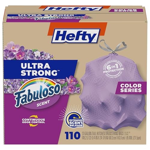Hefty Ultra Strong 13 Gallon Trash Bags Tall Kitchen Trash Bags 13 Gallon Size Resist Leaks Punctures and Rips Continuous Odor Control Purple Fabuloso Scent 110 Bags - Image 2