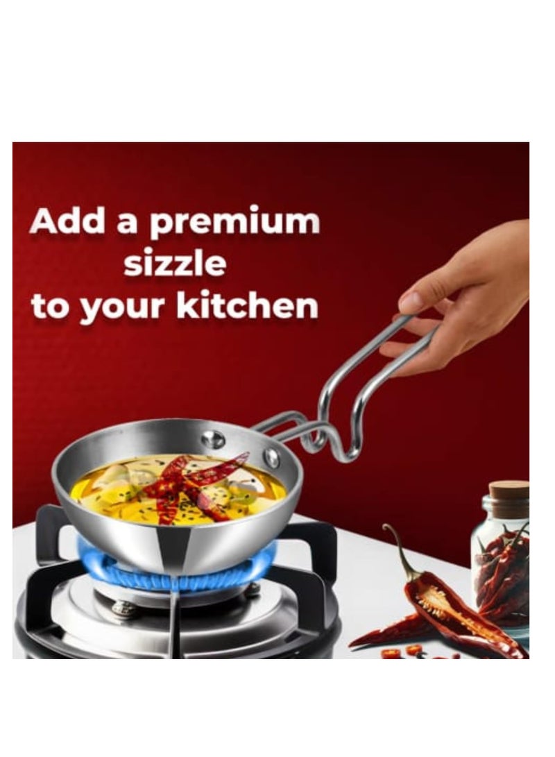 Vinod Platinum Triply Stainless Steel Tadka Pan - Large, 11cm, Silver - Image 2
