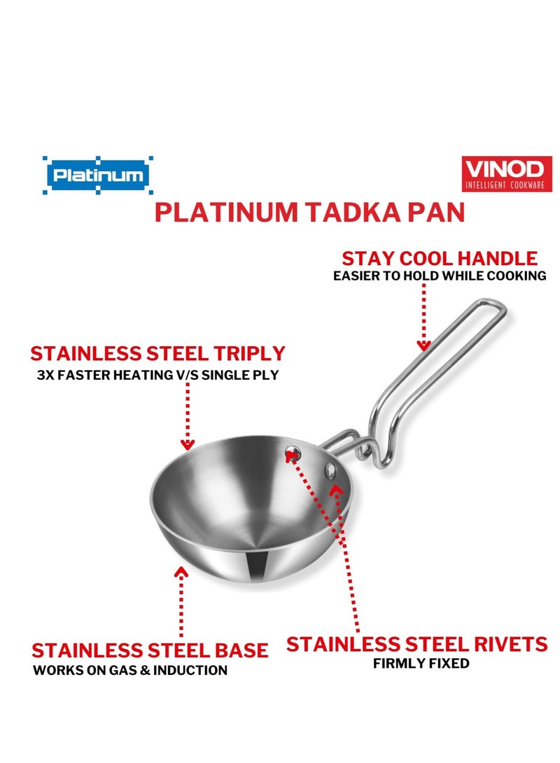 Vinod Platinum Triply Stainless Steel Tadka Pan - Large, 11cm, Silver - Image 4