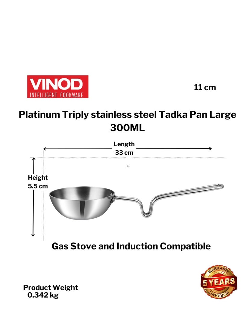 Vinod Platinum Triply Stainless Steel Tadka Pan - Large, 11cm, Silver - Image 5