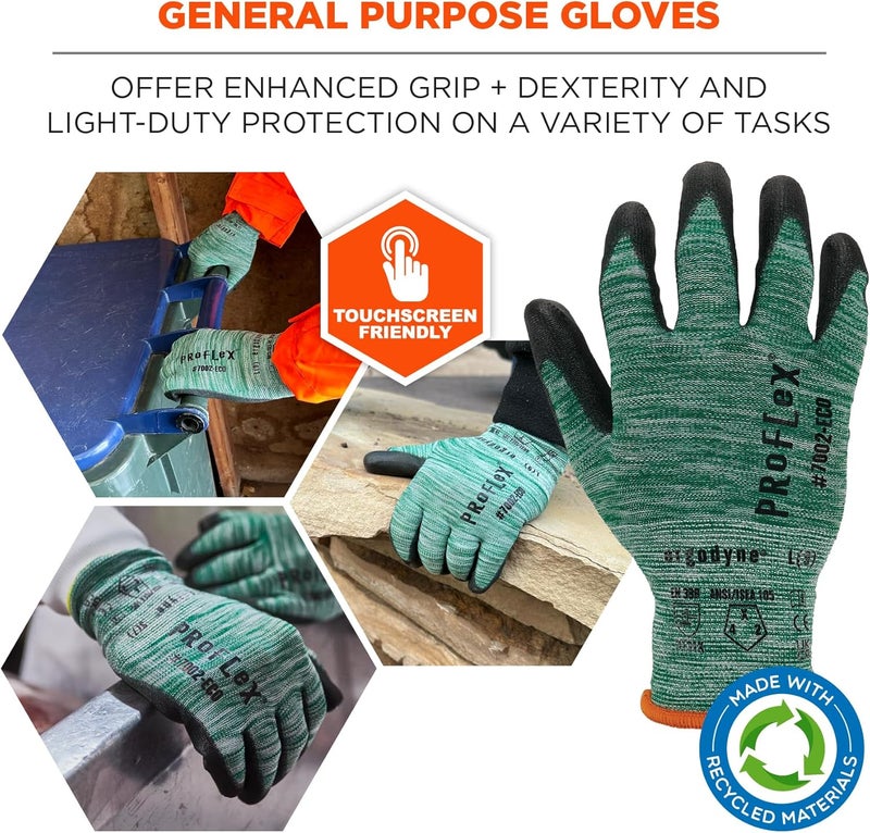 Ergodyne ProFlex 7002ECO Work Glove Recycled PU Coated Palms Gloves Post Consumer Materials 15 gauge - Image 3