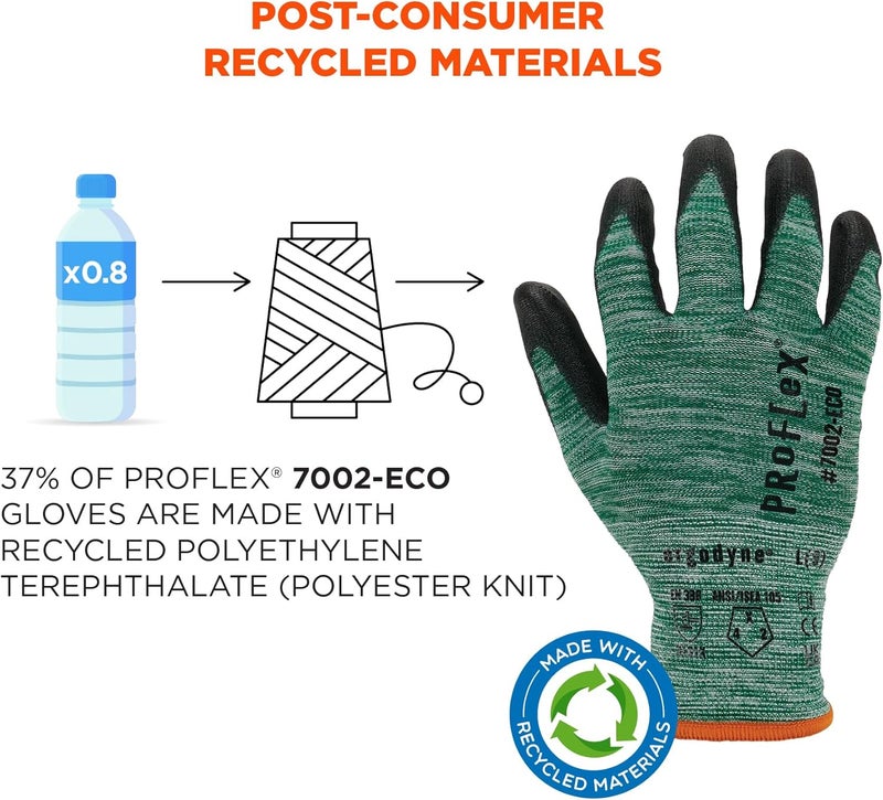 Ergodyne ProFlex 7002ECO Work Glove Recycled PU Coated Palms Gloves Post Consumer Materials 15 gauge - Image 2