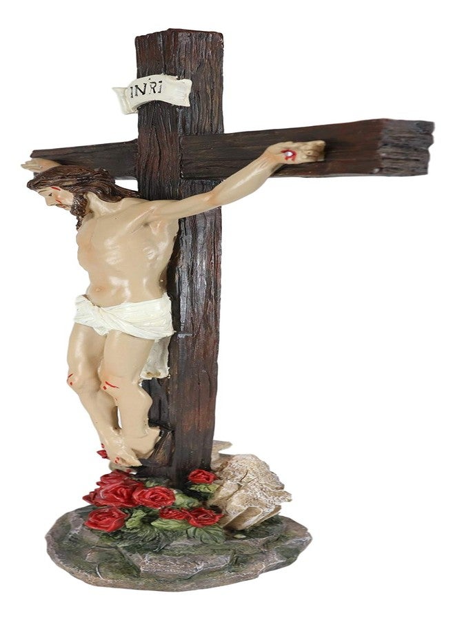 Ebros Gift Ebros INRI Jesus Christ Crucified On The Cross With Solemn Rose of Sharon Base Decorative Crucifix Desktop Statue 15.25" Tall Christian Catholic Religious Inspirational Altar Table Figurine - Image 4