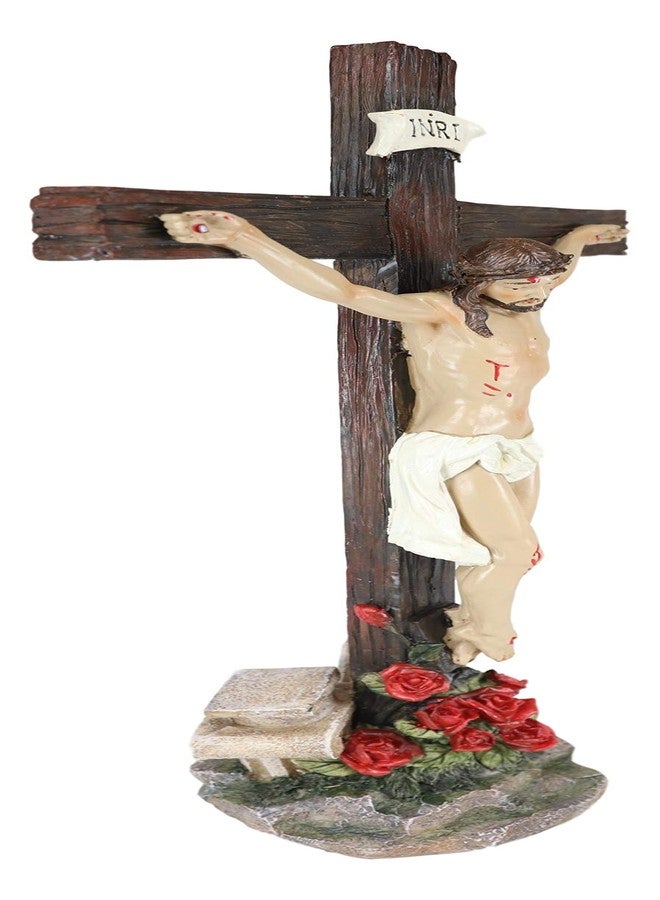 Ebros Gift Ebros INRI Jesus Christ Crucified On The Cross With Solemn Rose of Sharon Base Decorative Crucifix Desktop Statue 15.25" Tall Christian Catholic Religious Inspirational Altar Table Figurine - Image 5