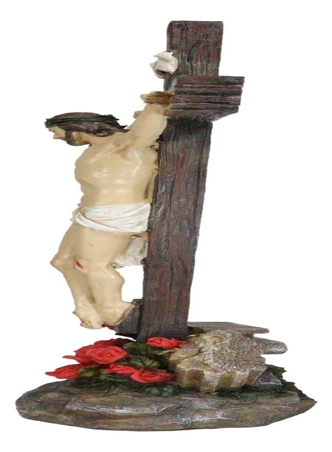 Ebros Gift Ebros INRI Jesus Christ Crucified On The Cross With Solemn Rose of Sharon Base Decorative Crucifix Desktop Statue 15.25" Tall Christian Catholic Religious Inspirational Altar Table Figurine - Image 3